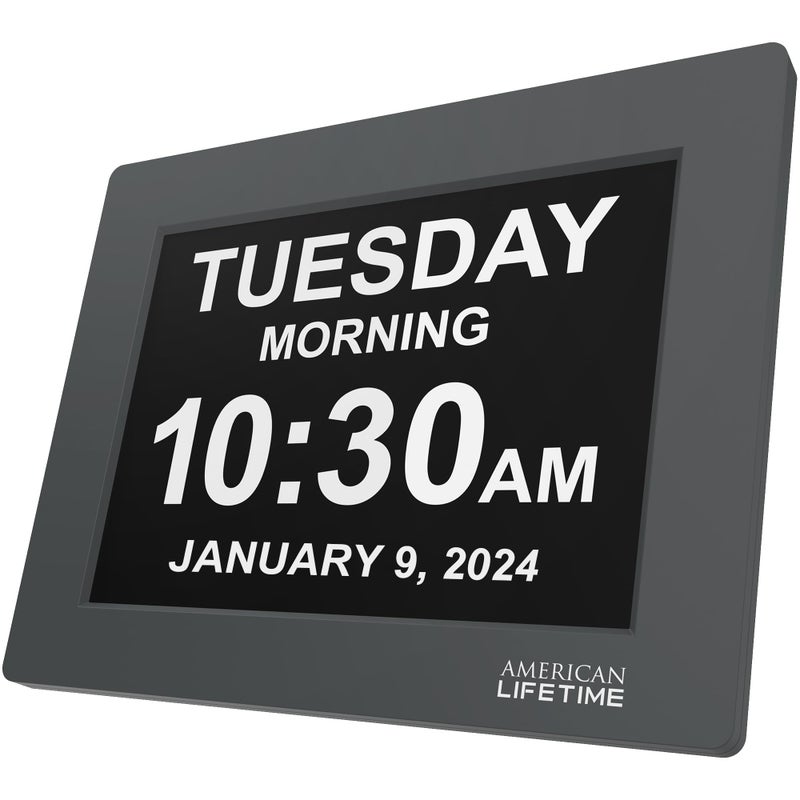American Lifetime ?New 2024? Dementia Clock Large Digital Clock for Seniors  Digital Clock Large Display with Custom Alarms  Clock with Day & Date for Elderly  Large Number Digital Clock Grey - Image 1